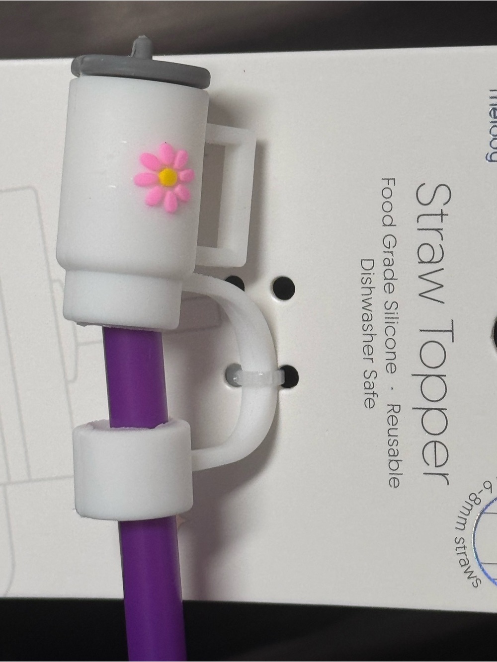 NWT Melody Silicone Water Bottle Tumbler Straw Topper Cover Daisy Floral White